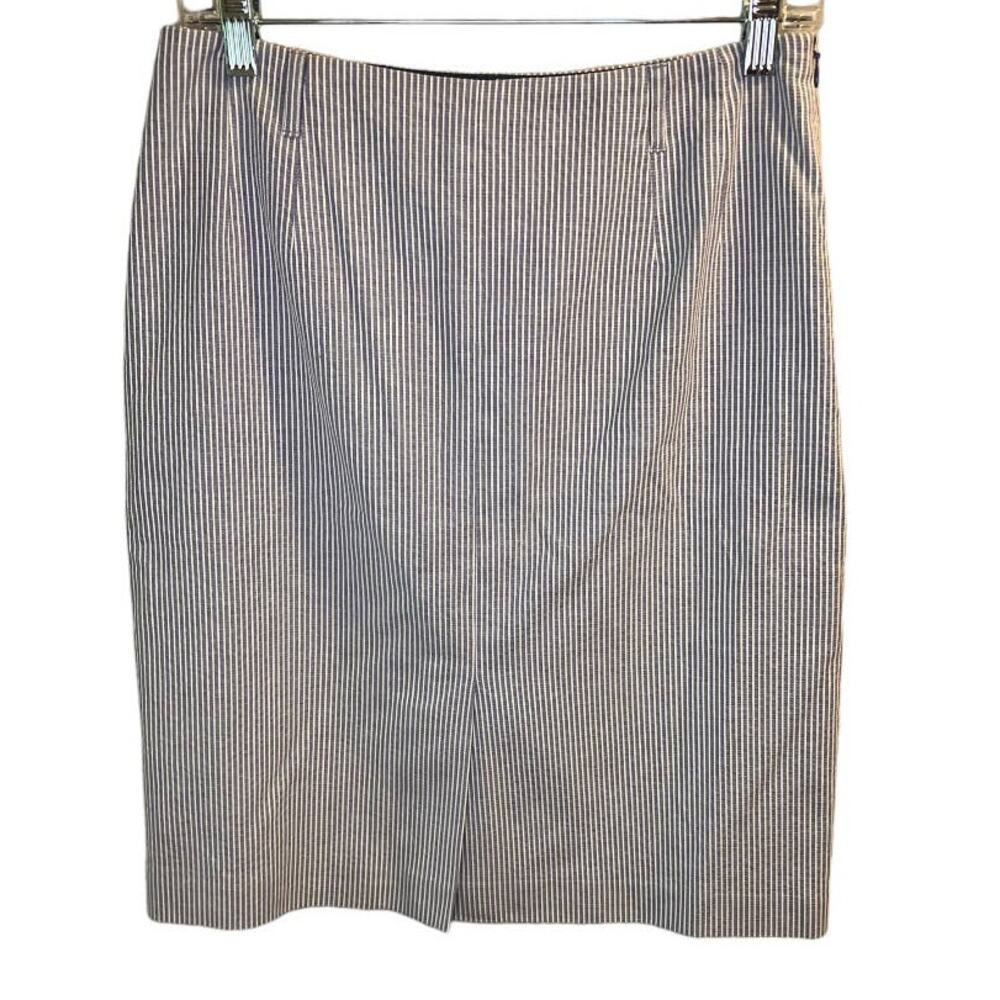 Talbots Pencil Skirt Size 8 Slit Front Striped Blue White Stretch  Made In Italy